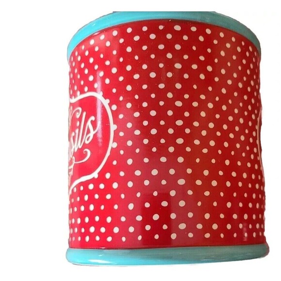 Pioneer Woman Flea Market Utensil Crock Red White Polka Dot Stoneware Gift NEW - Picture 2 of 4